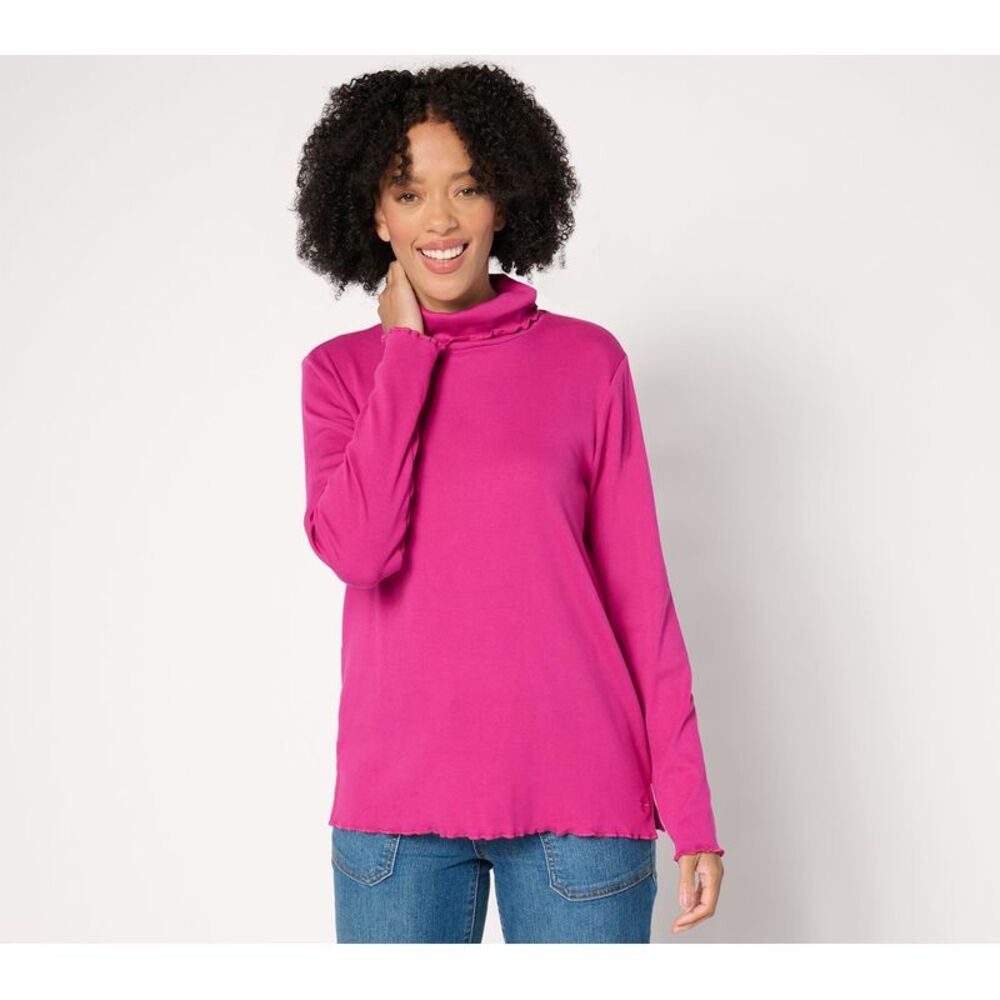 Isaac Mizrahi Live! Women's Top Sz XS Essentials Pima Rib Turtleneck Pink